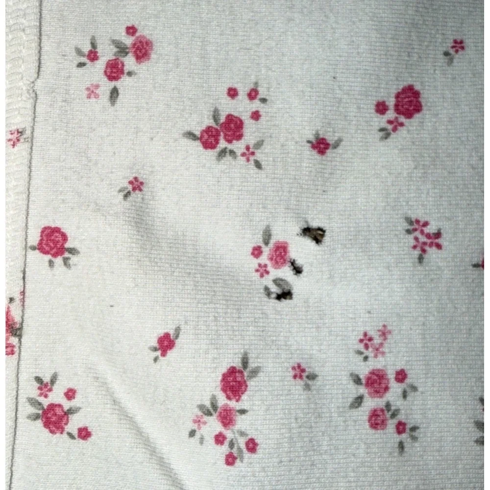 Carter's Pink Roses Floral Flowers White Jersey Knit Baby Crib Blanket‎ *READ*